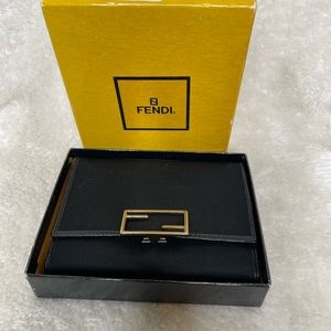 Fendi Black Leather Wallet with Gold FF Logo